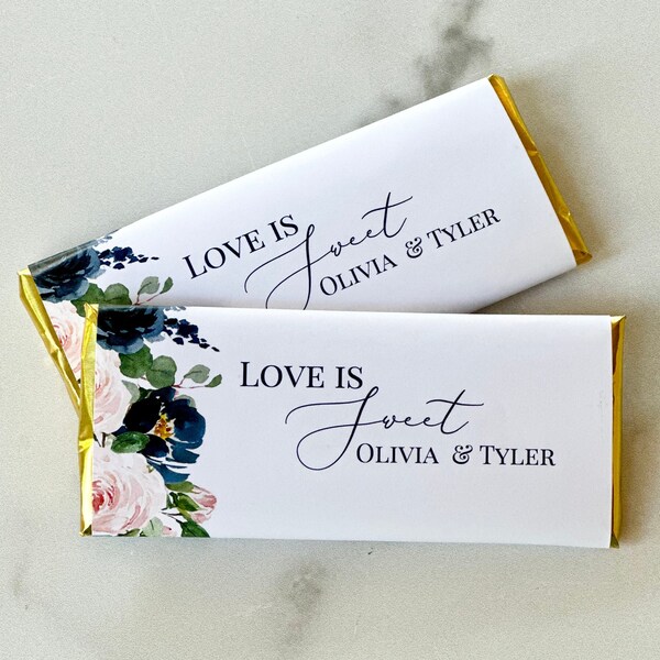 Personalized Candy Wrapper Wedding Birthday Corporate Gifts wedding Bridal Shower Birthday Navy and Blush Amelia Collection TPC9006