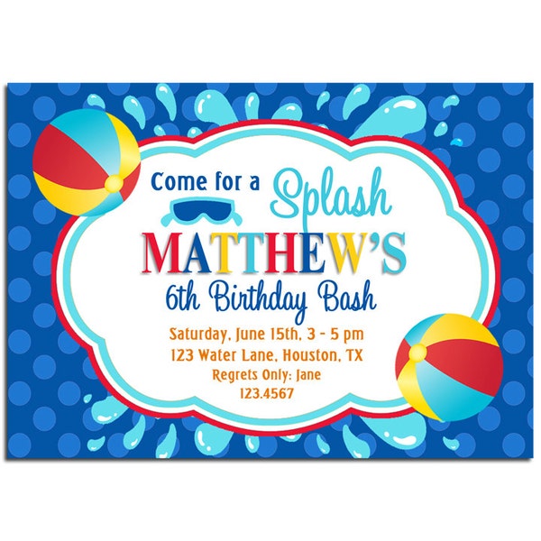 Beach Ball Birthday Invitation: Pool Party, Water Fun (Printable)