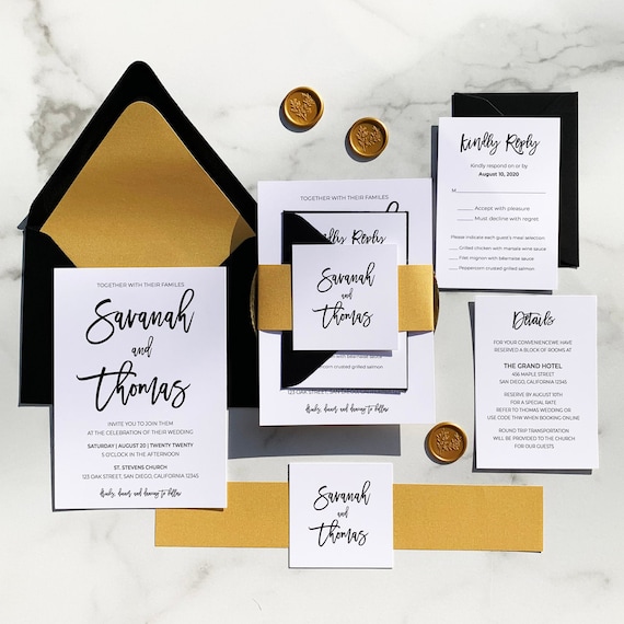 Black and Gold Wedding Invitation Suite Engagement Party Couples Shower Rehearsal - Black and Gold Modern Collection 2 Il_570xn