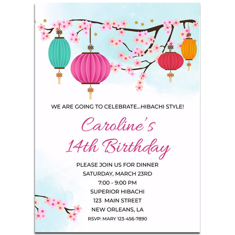 Hibachi Japanese Lantern Birthday Invitation Printable or | Etsy