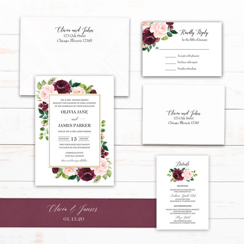 Burgundy and Blush Olivia Collection Wedding Program Petal Fans Assembled