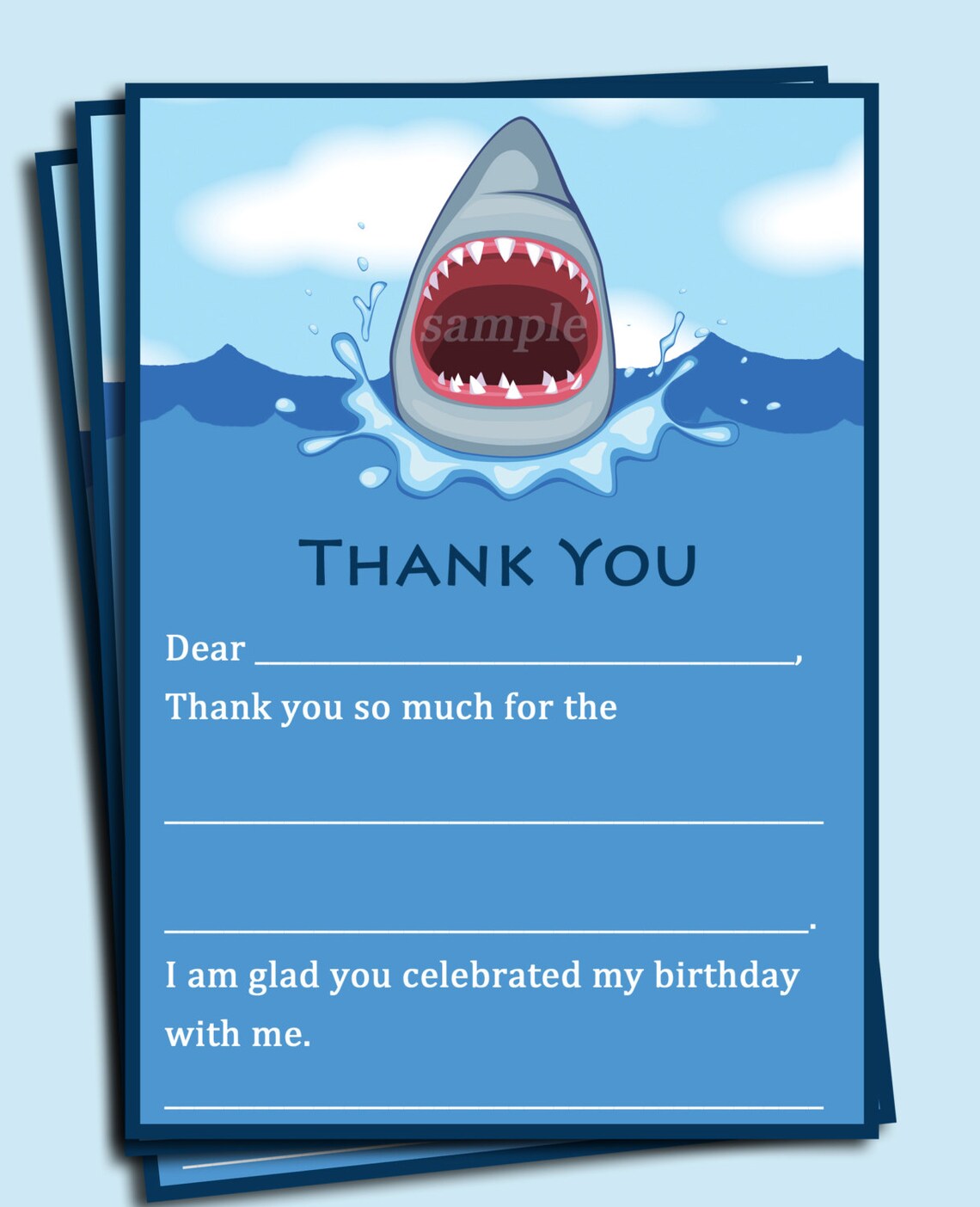 Shark Thank You Notes Printable Instant Download Boy's - Etsy