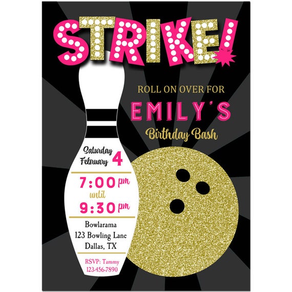Bowling Invitation Printable or Printed with FREE SHIPPING - Girl Glitter Bowling Collection Il_570xn