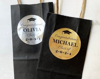 Gold or Silver Foil Graduation Personalized Circle Round Label Sticker Thank You Tags Favor