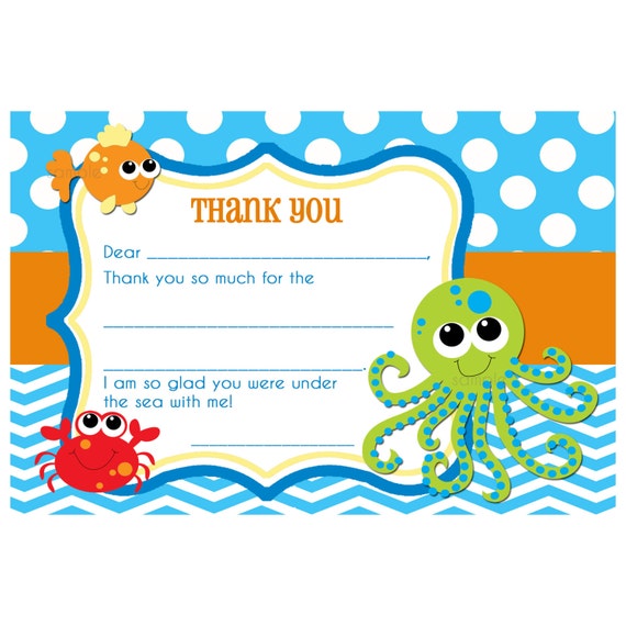 Under the Sea Thank You Note Printable Instant Download | Etsy