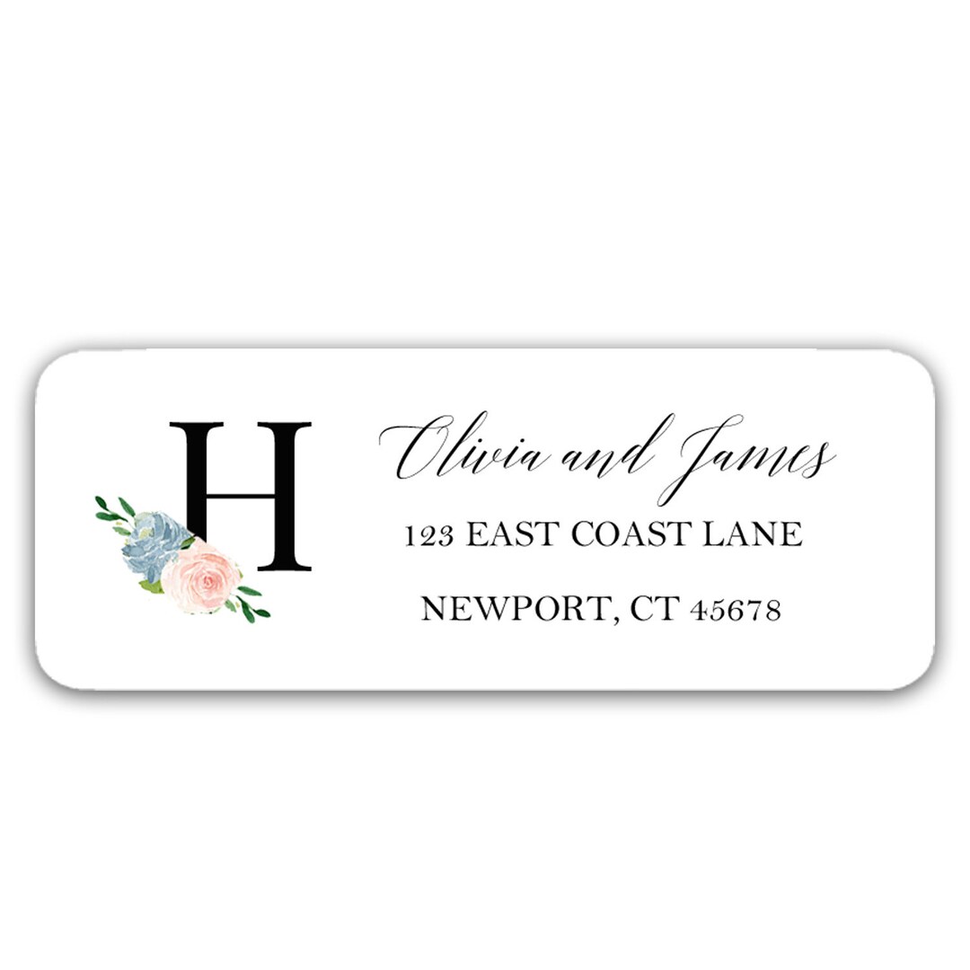 Blue and Blush Floral Personalized Wedding Return Address Labels