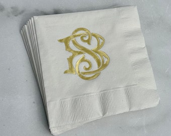 Your Logo Gold Foil Monogram Printed Napkins Wedding Reception Bar Signature Cocktail Engagement Party Birthday Cocktail Beverage