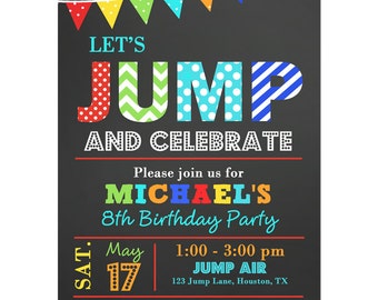 Jump Invitation Printable or Printed with FREE SHIPPING - Jump, Bounce, Trampoline Birthday - JUMP Flags Bold Collection