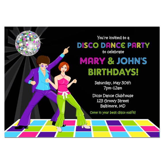 Disco Dance Party Invitation Printable or Printed with FREE SHIPPING - Personalized for your Party, Birthday, Dance Party, Reunion, Etc. Il_570xn