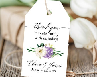 Lavender Wedding Personalized Thank You Shower Engagement Tags, Corporate Gifts, Printed  Lilac Lavender Marilyn Collection TPC9002