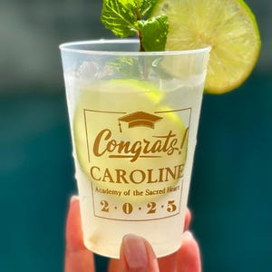 Personalized Graduation Frosted Cups 12oz Class of 2025 Graduation Party Gold Foil (Shown) and any other color ink and wording available