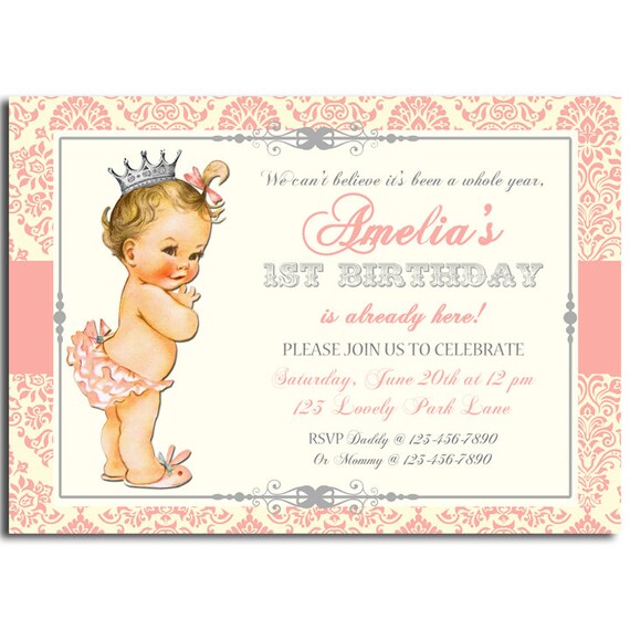 Vintage Baby Invitation Printable or Printed With FREE SHIPPING - Sweet Princess Collection Il_570xn