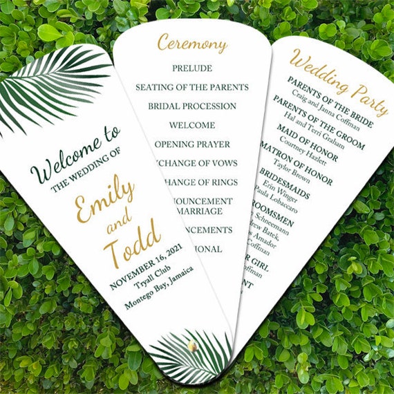 Wedding Program Petal Fans Assembled. Tropical Wedding Programs. Destination Wedding - Lovely Palms Collection Il_570xn