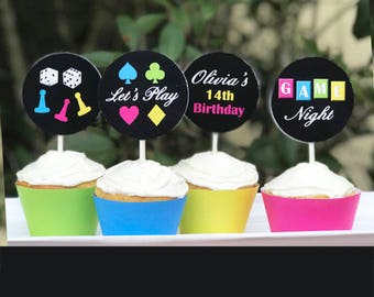 Personalized Game Night Cupcake Toppers  Printable - Girl's Game Collection