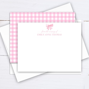 Pink Bow Baby Shower Thank You Cards Personalized Stationery Set - Flat Note Card - Stationery Note Card Set - Baby Girl Bow Collection