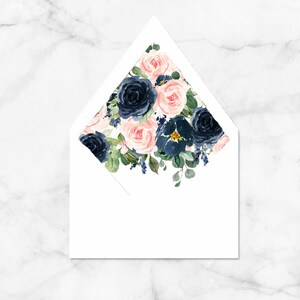 Navy Blue and Blush Envelope Liners Add On Wedding Invitation Suite Navy and Blush Amelia Collection TPC9006 image 2