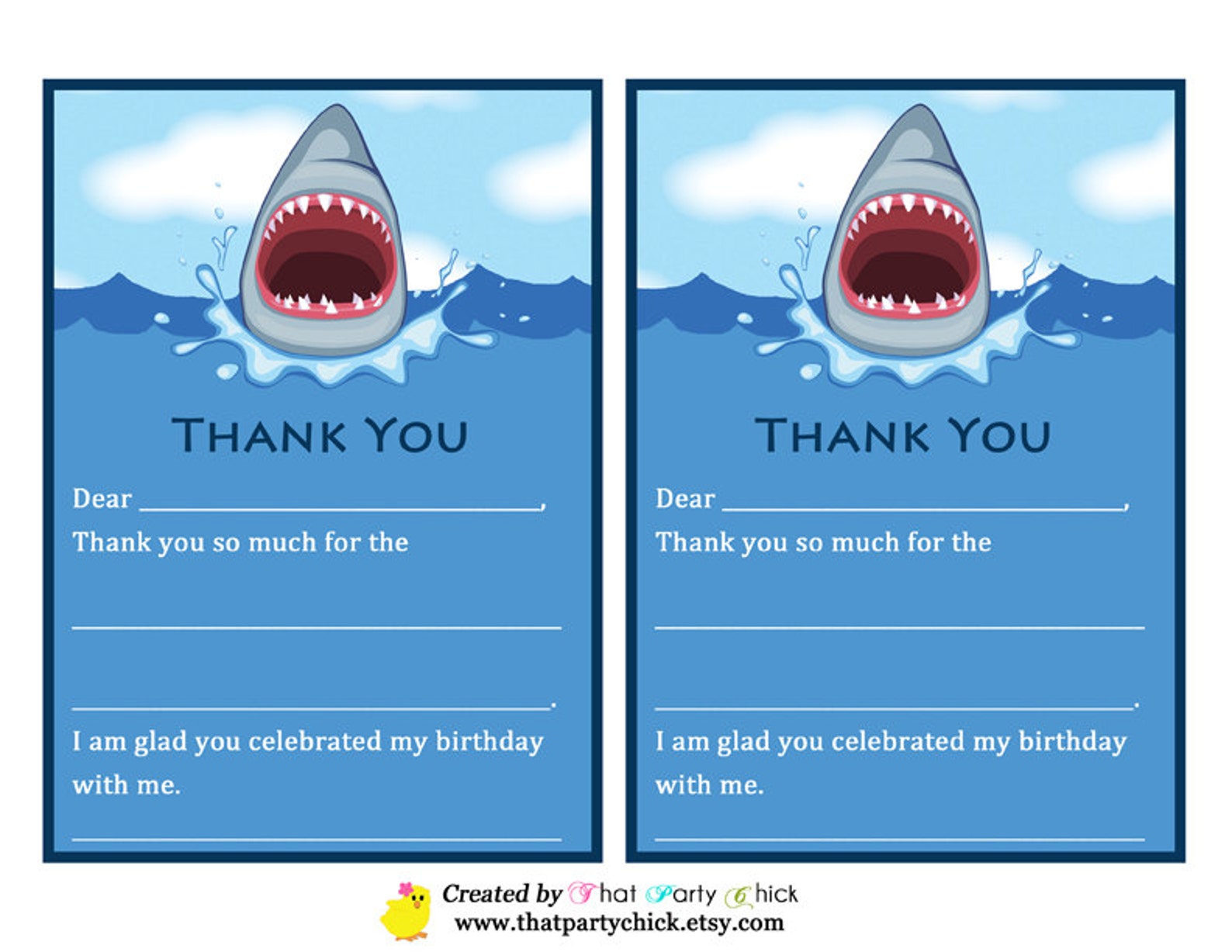Shark Thank You Notes Printable Instant Download Boy's - Etsy