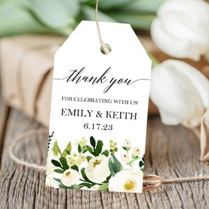 Personalized Thank You Tag,Wedding Thank You Tags Corporate Gifts Printed w/ FREE SHIPPING-Elegant White Floral Isabella Collection TPC9004