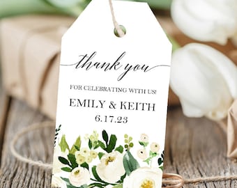 Personalized Thank You Tag,Wedding Thank You Tags Corporate Gifts Printed w/ FREE SHIPPING-Elegant White Floral Isabella Collection TPC9004