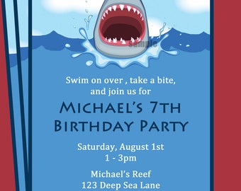 Shark Invitation Printable - Printable or Printed with FREE SHIPPING - Personalized for your Party - Boy's Pool Party, Swim Party