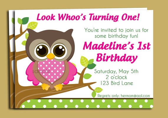 Owl Birthday or Baby Shower Invitation Printable or Printed with FREE SHIPPING - Lil' Owl Collection - Girl Owl Il_570xn