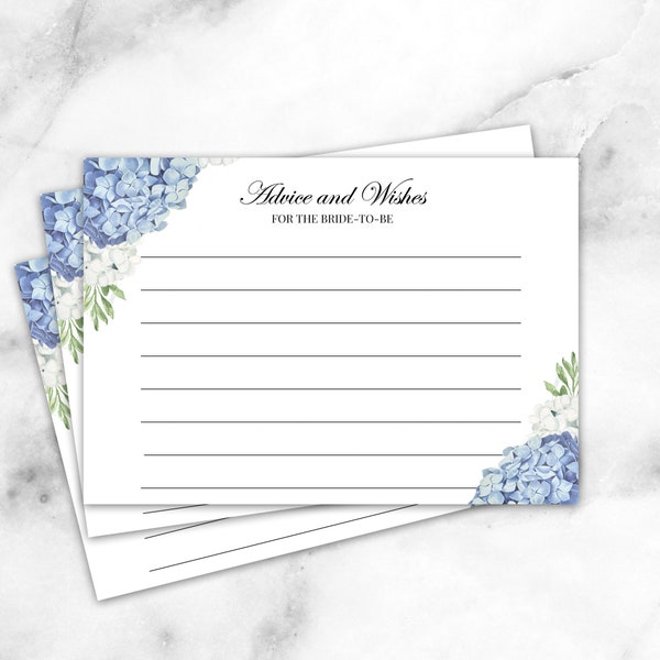 Blue Hydrangea Advice and Wishes Card PRINTED  (Order 25+) Bridal Shower Printed - Dusty Blue Hydrangea Elizabeth Collection TPC9001