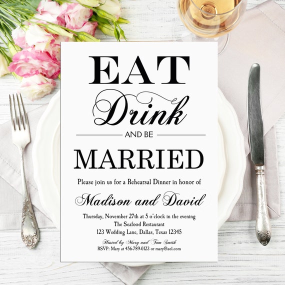 Eat Drink and Be Married Invitation Printable or Printed with FREE SHIPPING - Customized to Your Event - Wedding Rehearsal Dinner Il_570xn