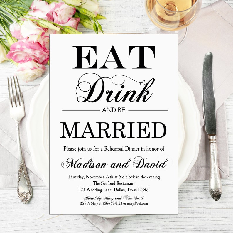 Eat Drink and Be Married Invitation Printable or Printed with Etsy