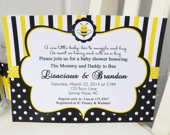 Bumble Bee Birthday or Baby Shower Invitation Printable or Printed with FREE SHIPPING- Sweet Bee Collection