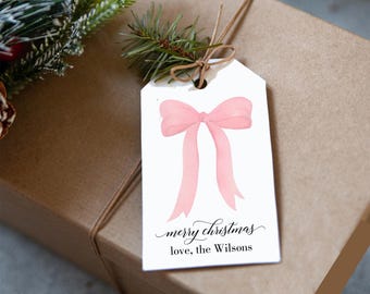 Pink Christmas Gift Tags Personalized Printed Corporate Gift Custom Hostess Gift Everyday Wedding Shower Pink Bow