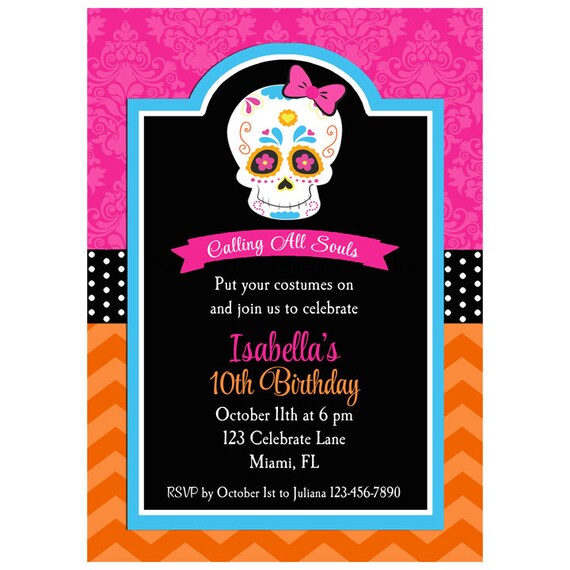 Day Of The Dead Invitation Skull Dia De Los Muertos Invitation 