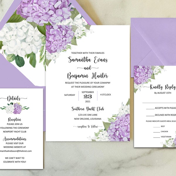 Lavender Wedding Invitations Invitation Suite Set - Lavender Hydrangea Samantha Collection TPC9075