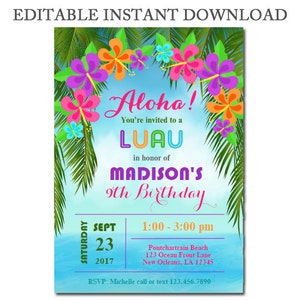 EDITABLE Luau Invitation Instant Download Printable Luau Palms Collection image 1