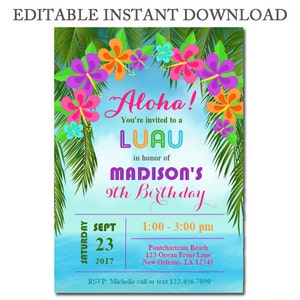 EDITABLE Luau Invitation Instant Download Printable - Luau Palms Collection