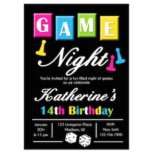 Game Night Invitation Printable or Printed with FREE SHIPPING - Customized - Birthday, Casino, Poker Tournament - Girl&#39;s Game Collecion