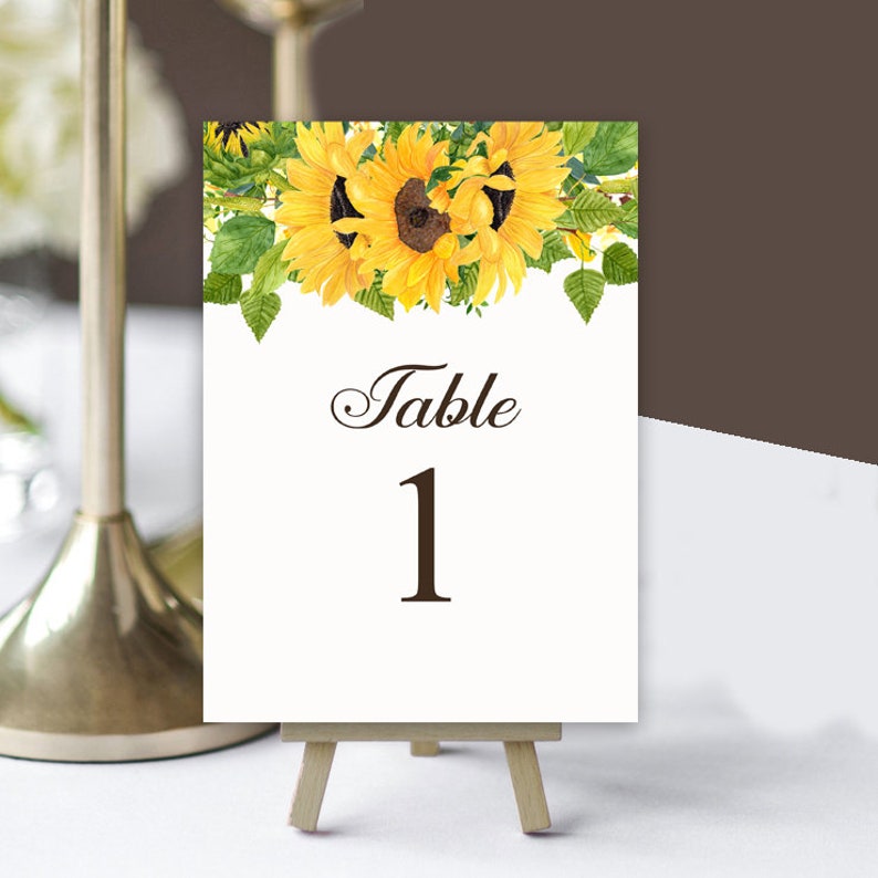 Sunflower Wedding Table Number Cards 5x7 Printed Sunflower Robin Collection TPC9005 image 1