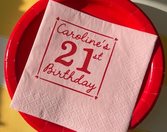 Personalized Birthday Napkins Custom Cocktail Printed Beverage Birthday Party 21st