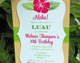 Luau Invitation Printable or Printed with FREE SHIPPING - Personalized for Your Occassion, Birthday, Anniversary, Shower - Hibiscus Sand