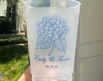 Personalized Blue Hydrangea Frosted Cups 12oz 16oz any color ink and wording available Dusty Blue Hydrangea Collection TPC9001