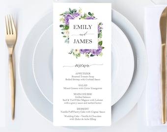 Lavender Wedding Menu Rehearsal Dinner Menu Birthday Graduation Luncheon Printed Lilac Lavender Marilyn Collection TPC9002