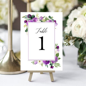 Wedding Table Number Cards 5x7 Printed Elegant Floral in Purple Jessica Collection TPC9023 image 1