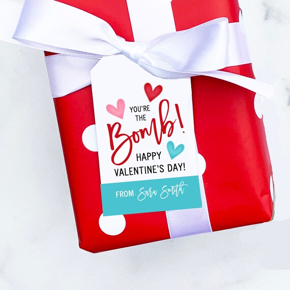 Valentine Bomb You're the Bomb Valentine Tag Valentine's Day Tags, Personalized Valentine's Tag, Printed Printable Valentine's Day Tag Il_570xn