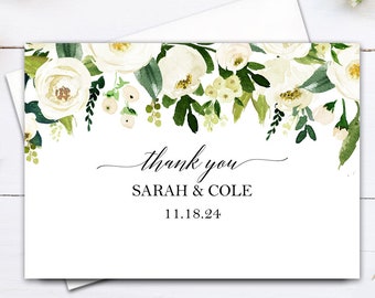 Ivory Greenery Wedding Thank You Note Cards Stationery (25 or More) Folded Note Card Gift Floral Isabella Collection TPC9004