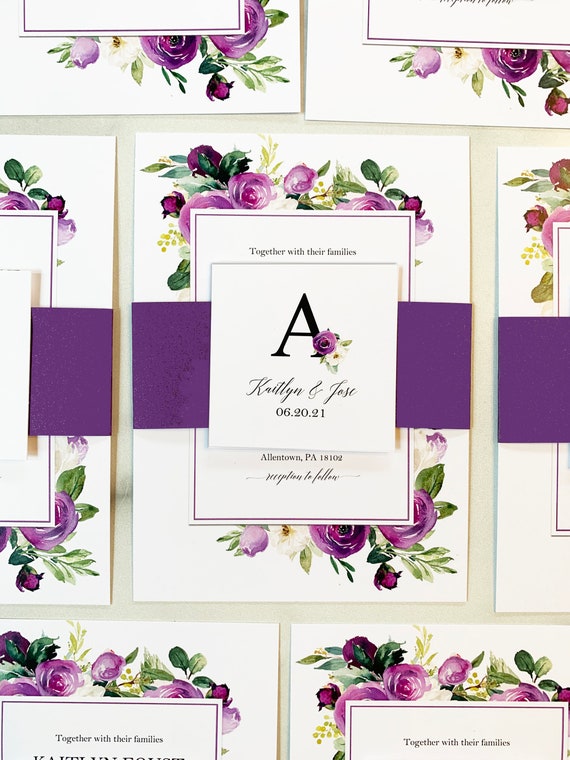 Purple Wedding Tags and Belly Band for Wedding Invitations Wrap or Tags Only - Elegant Floral in Purple Jessica Collection Il_570xn