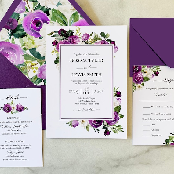 Elegant Lavender & Purple Glass or Acrylic Wedding Invitation Suite -  Customizable, Luxurious, and Unique Wedding Invites - GL4