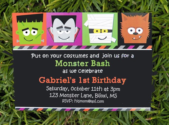 Halloween Invitation Printed with envelopes - Monster Mash Bash