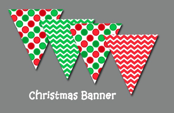 Christmas Banner Printable Chevron and Polka Dot Bunting | Etsy