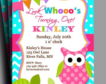 Girl Owl Invitation Printable or Printed with FREE SHIPPING - Birthday or Baby Shower - Pink Lil' Owl Collection
