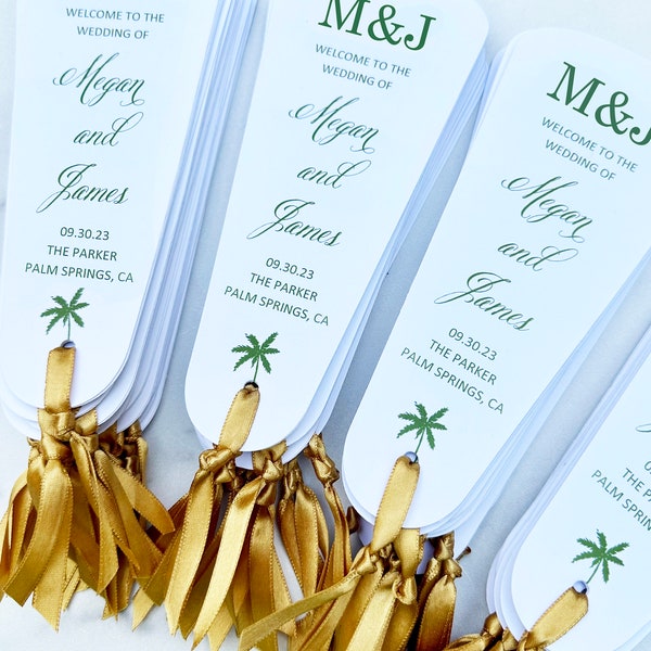 Tropical Palm Tree  Wedding Program Petal Fans Assembled with Ribbon Destination Island Wedding