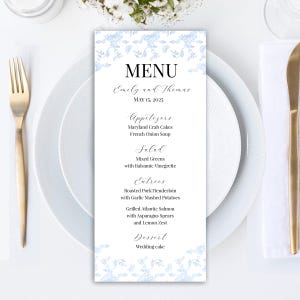 Blue Chinoiserie Wedding Occasion Menu PRINTED Personalized Menus Blue Chinoiserie Toile Penelope Collection
